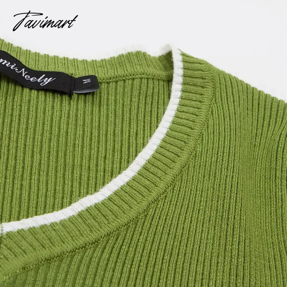 Tavimart Korean fashion cropped sweater vintage clothes v neck sweater long sleeve crop top knitted vintage sweaters for women fashion