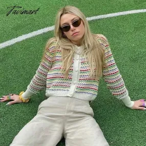 TAVIMART -  Rainbow Stripe Knitted Sweater Y2K Tops Harajuku Za Women Autumn Cute Fashion Long Sleeve Crop Cardigan Korean Buttons Up Jumper