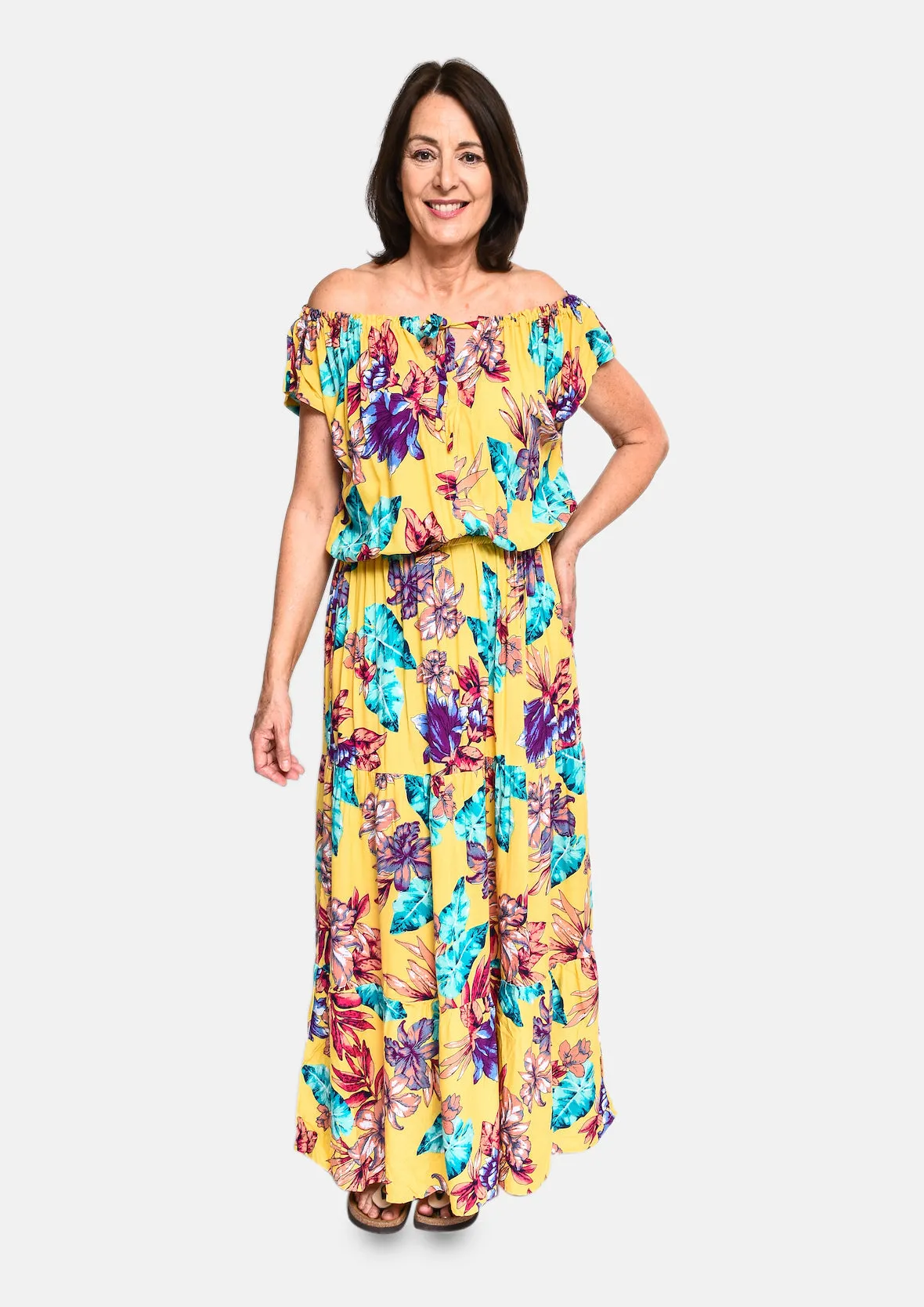 Tropical Off-Shoulder Maxi Dress