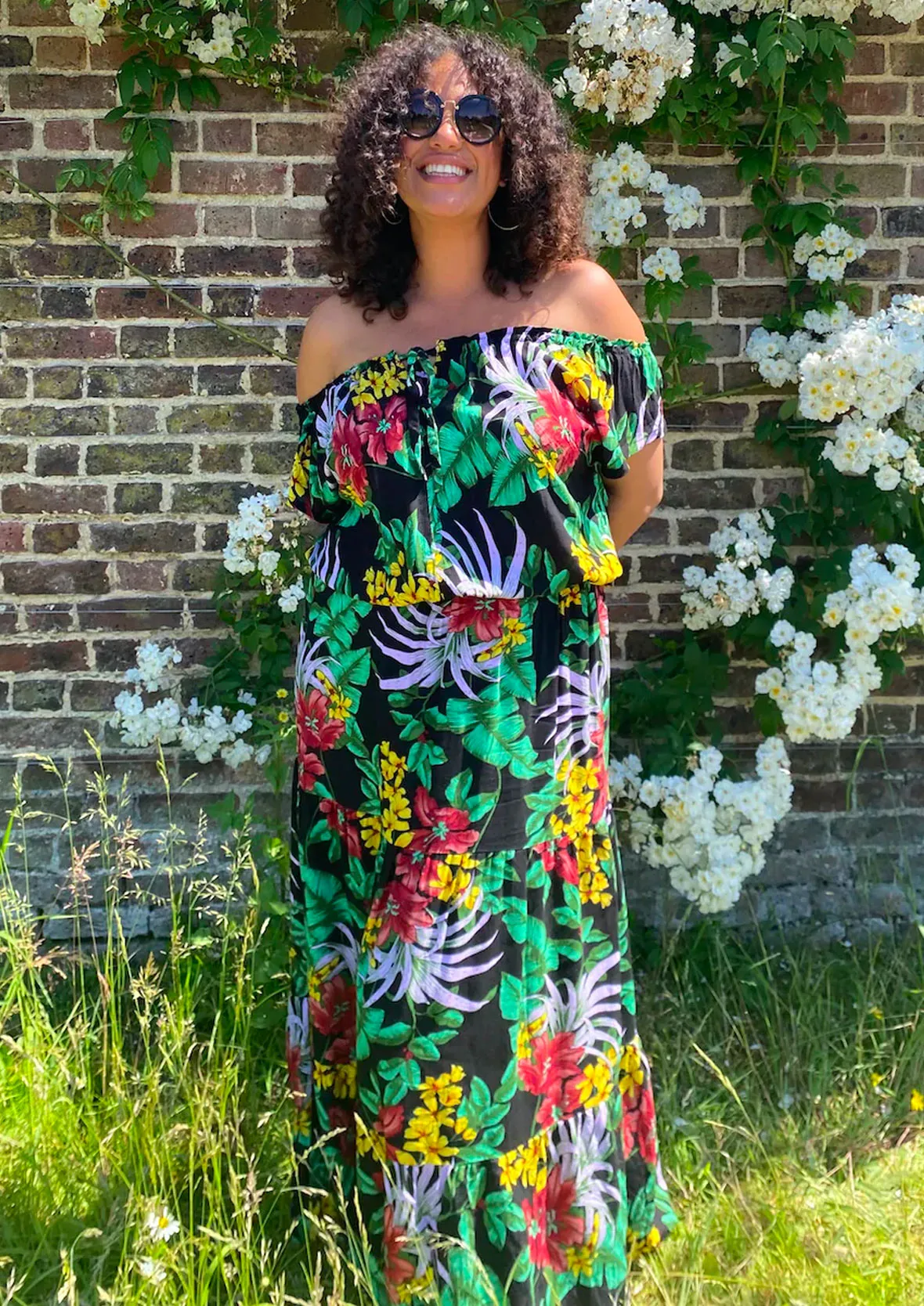 Tropical Off-Shoulder Maxi Dress