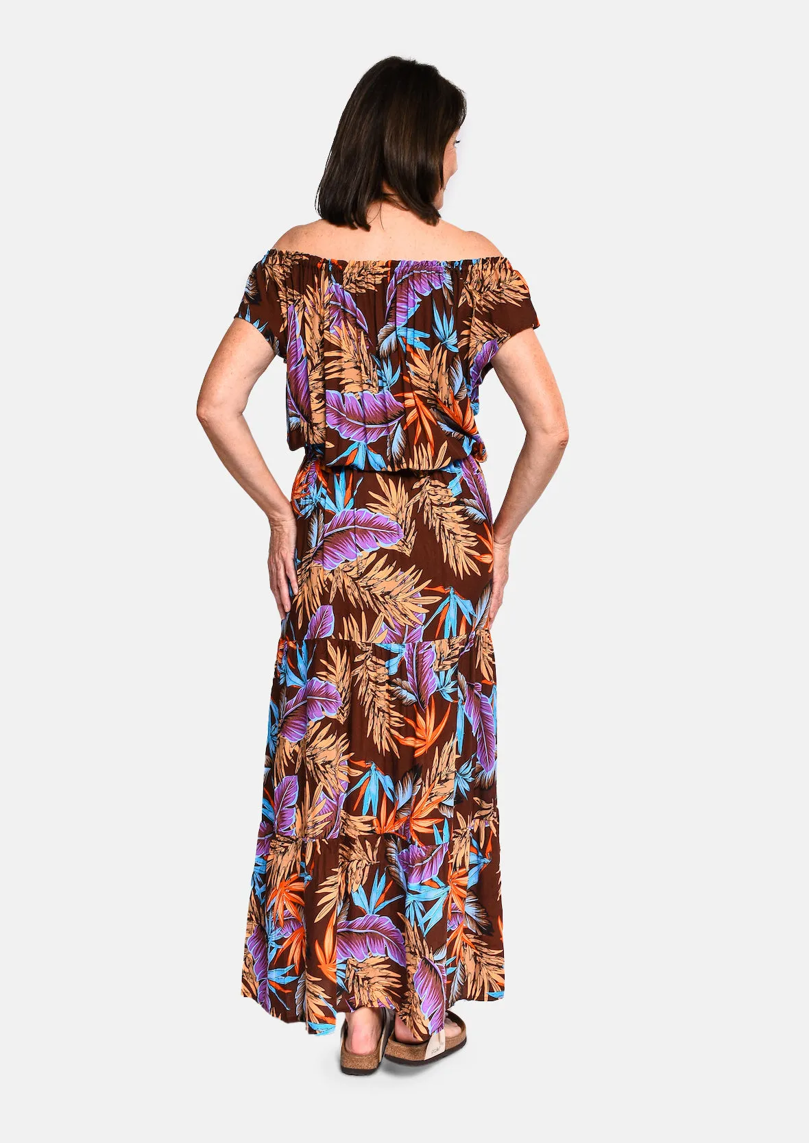 Tropical Off-Shoulder Maxi Dress