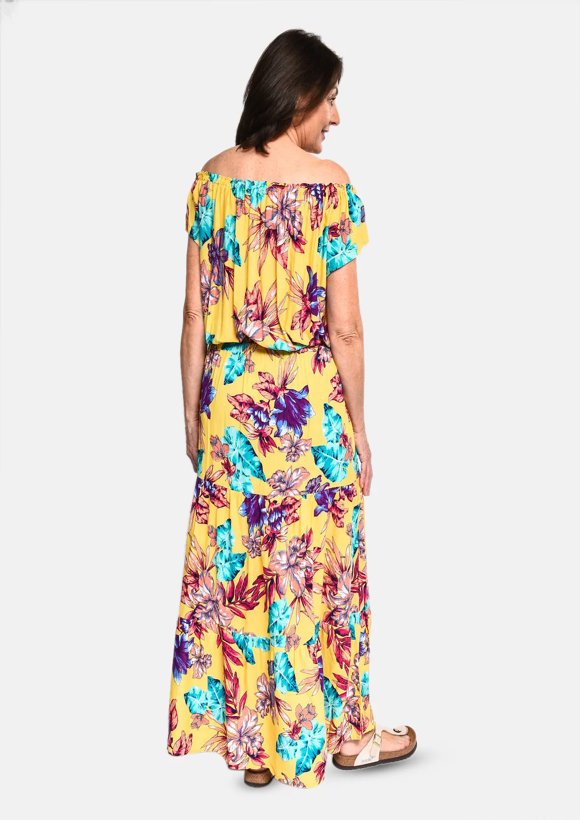 Tropical Off-Shoulder Maxi Dress