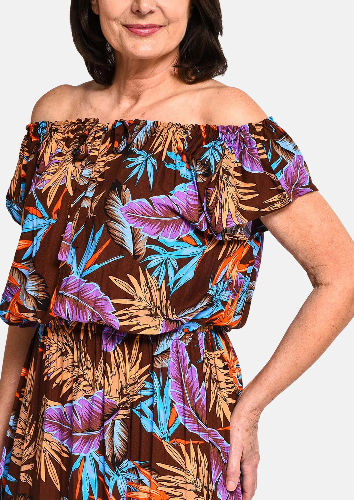 Tropical Off-Shoulder Maxi Dress