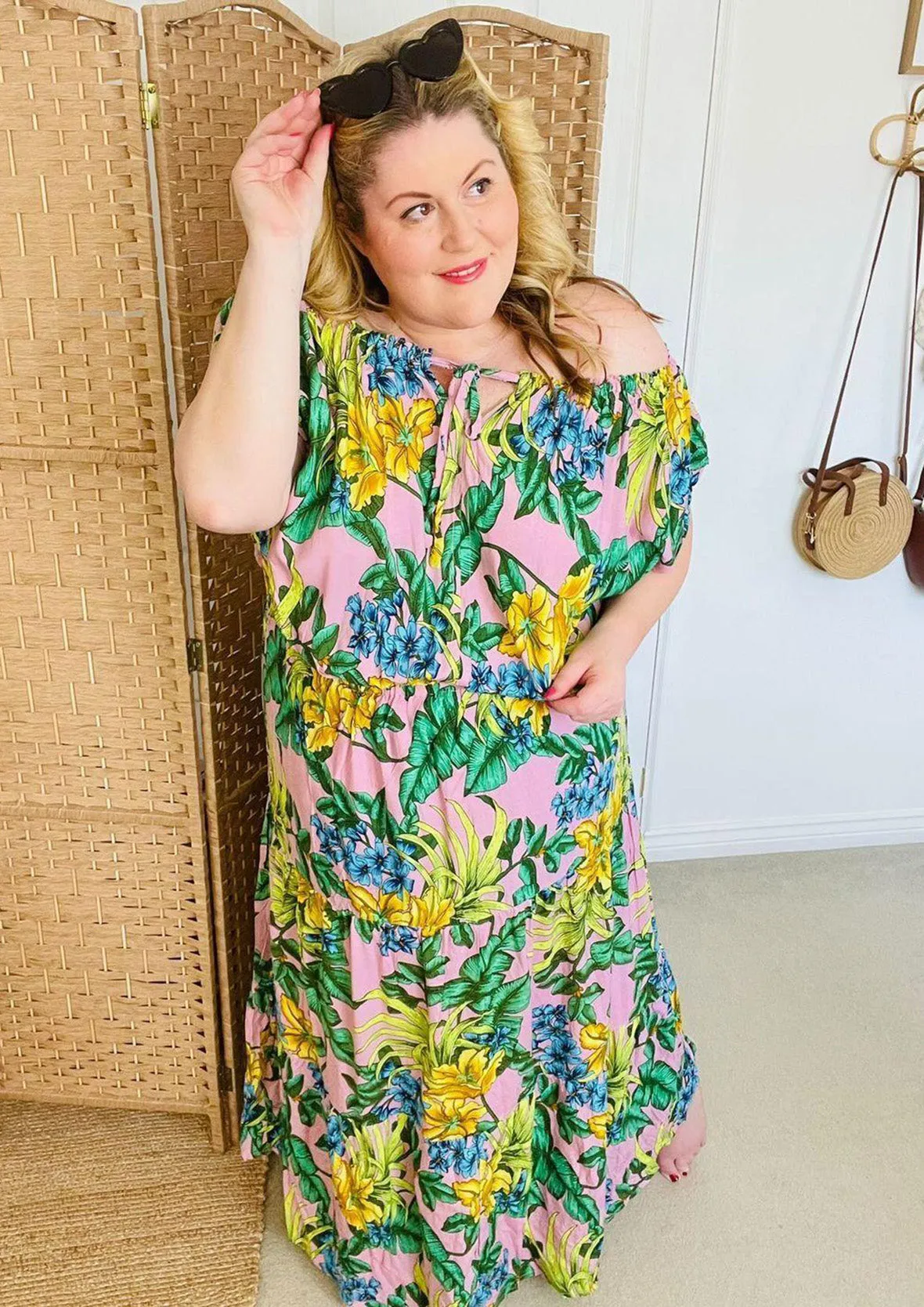 Tropical Off-Shoulder Maxi Dress