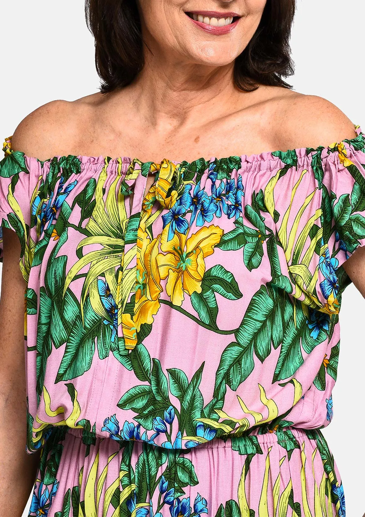 Tropical Off-Shoulder Maxi Dress