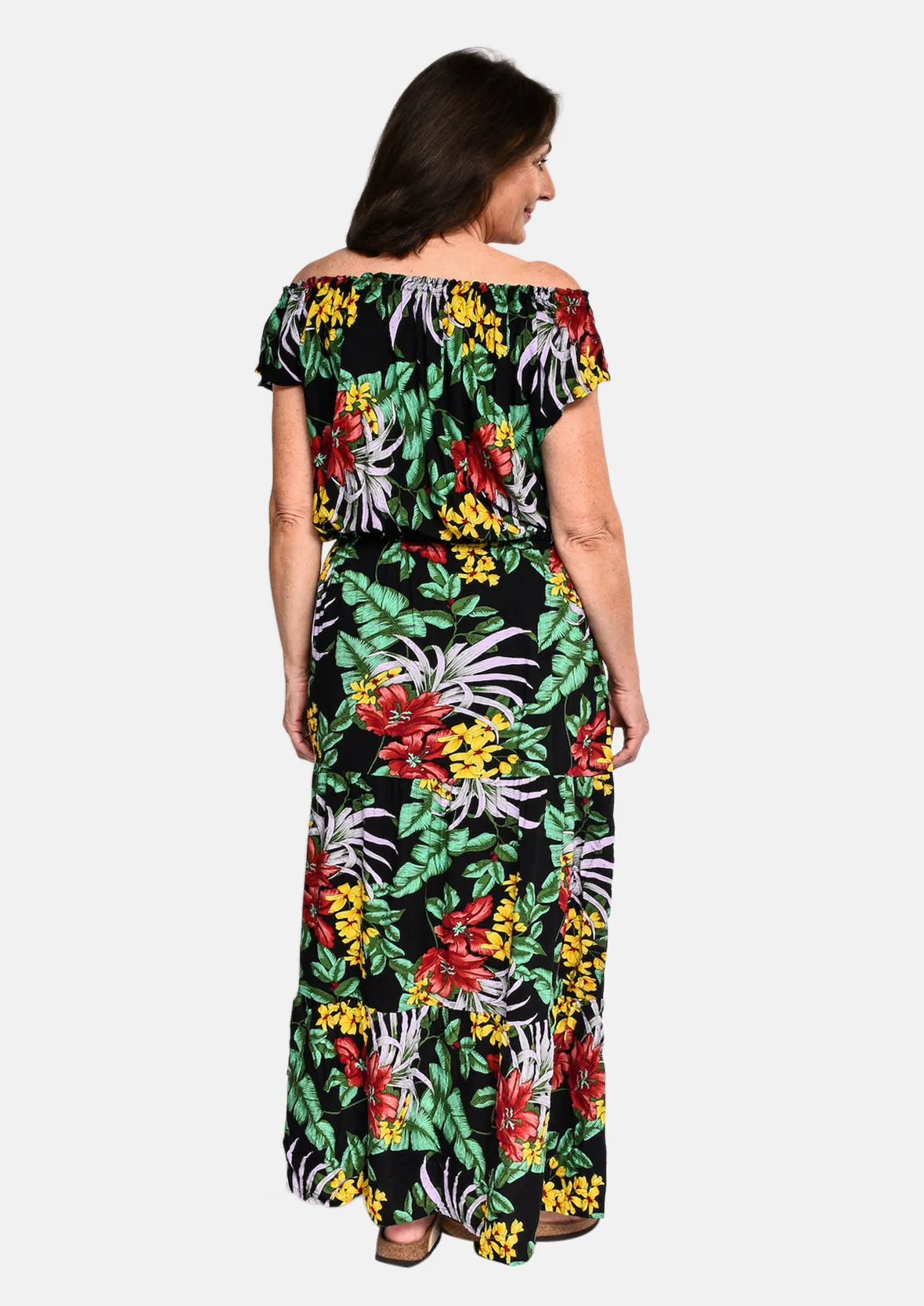 Tropical Off-Shoulder Maxi Dress