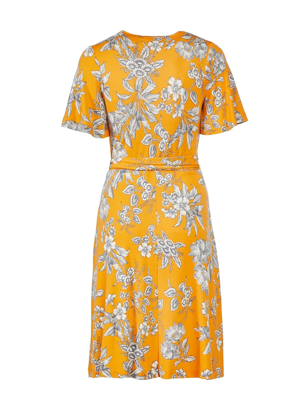 Tropical Toile Flutter Sleeve Wrap Dress in Fresh Mandarin