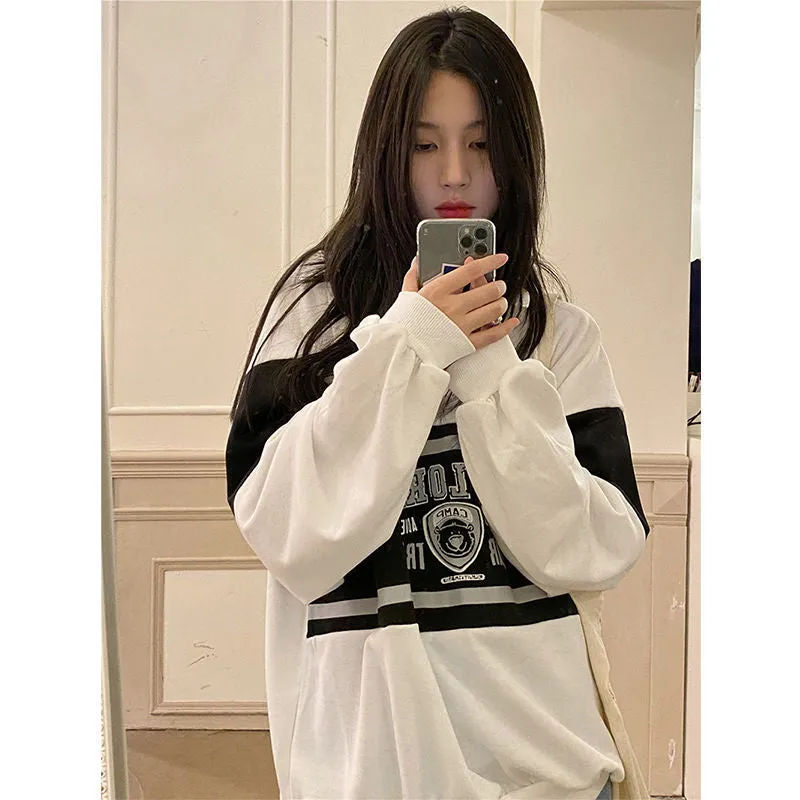 Uniwim masc outfits American Retro Polo Sweater Women's Spring and Autumn Thin Loose BF Lazy Oversize Long Sleeve Top Ins Fashion