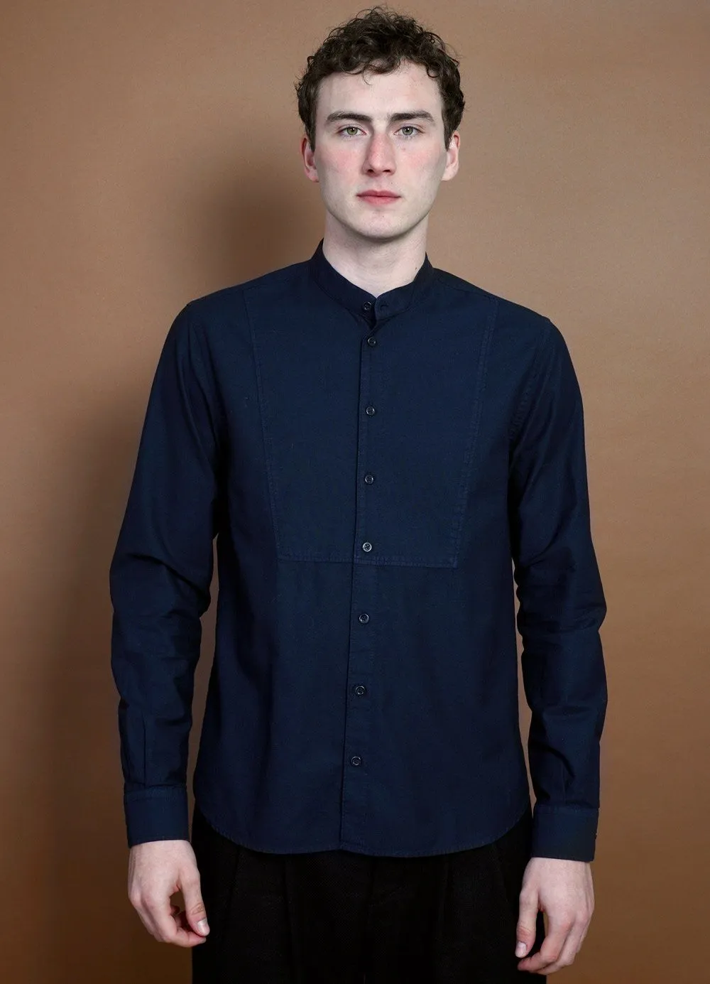 VALMAR | Collarless Bib Shirt | Navy