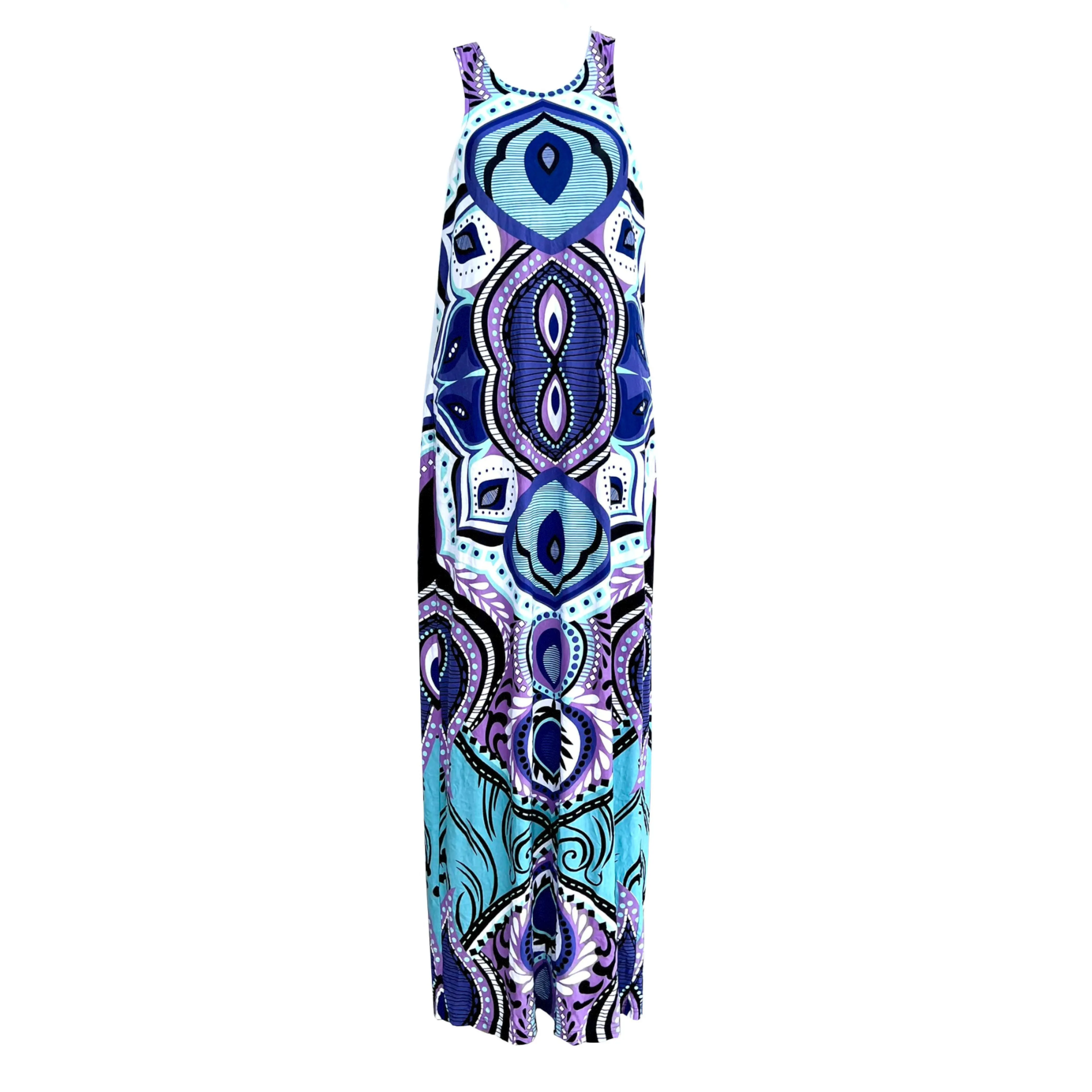 Venus Blue Maxi Dress, Size L - Keyhole, Sleeveless