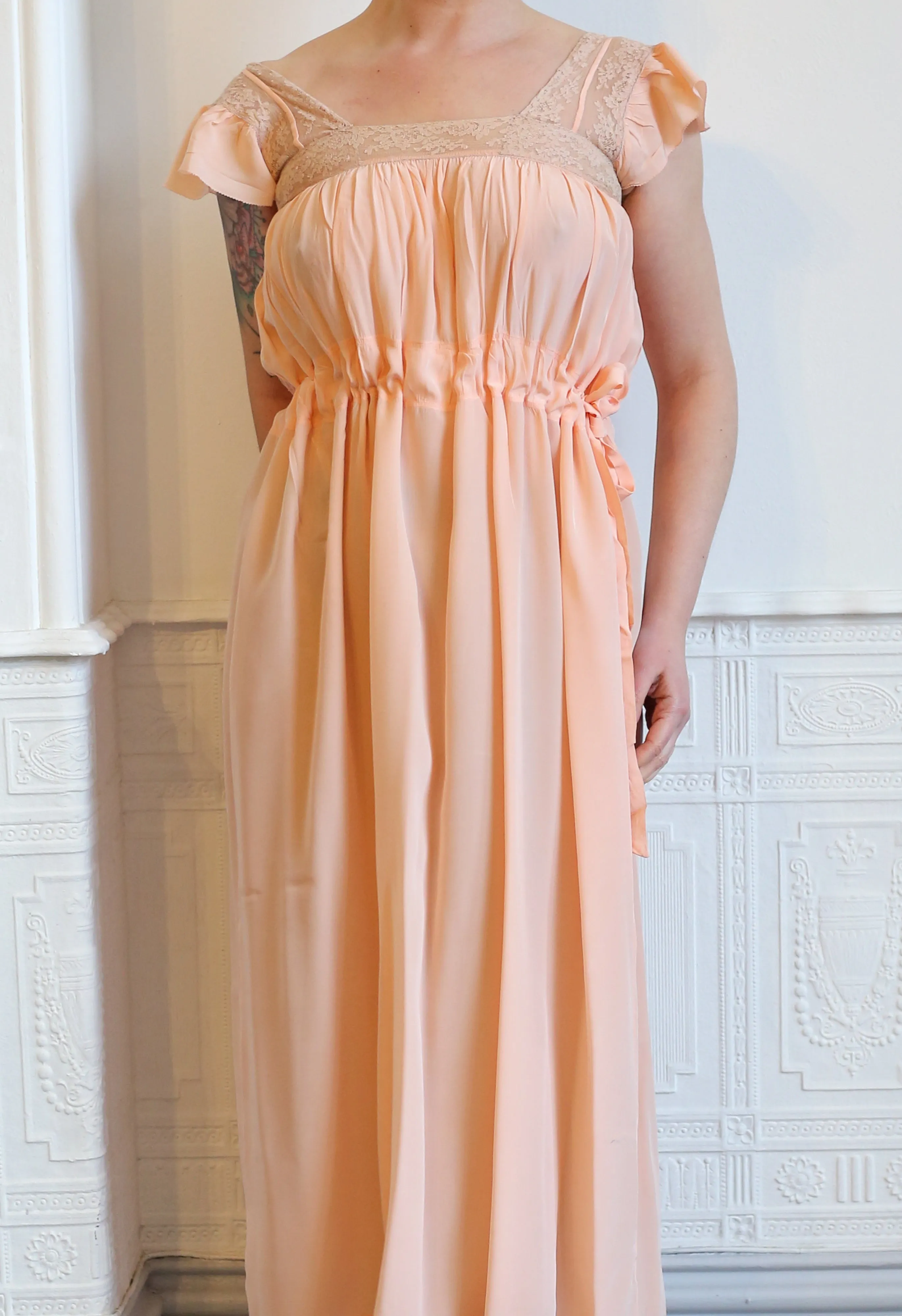 Vintage 1930s Peach Silk Night Dress