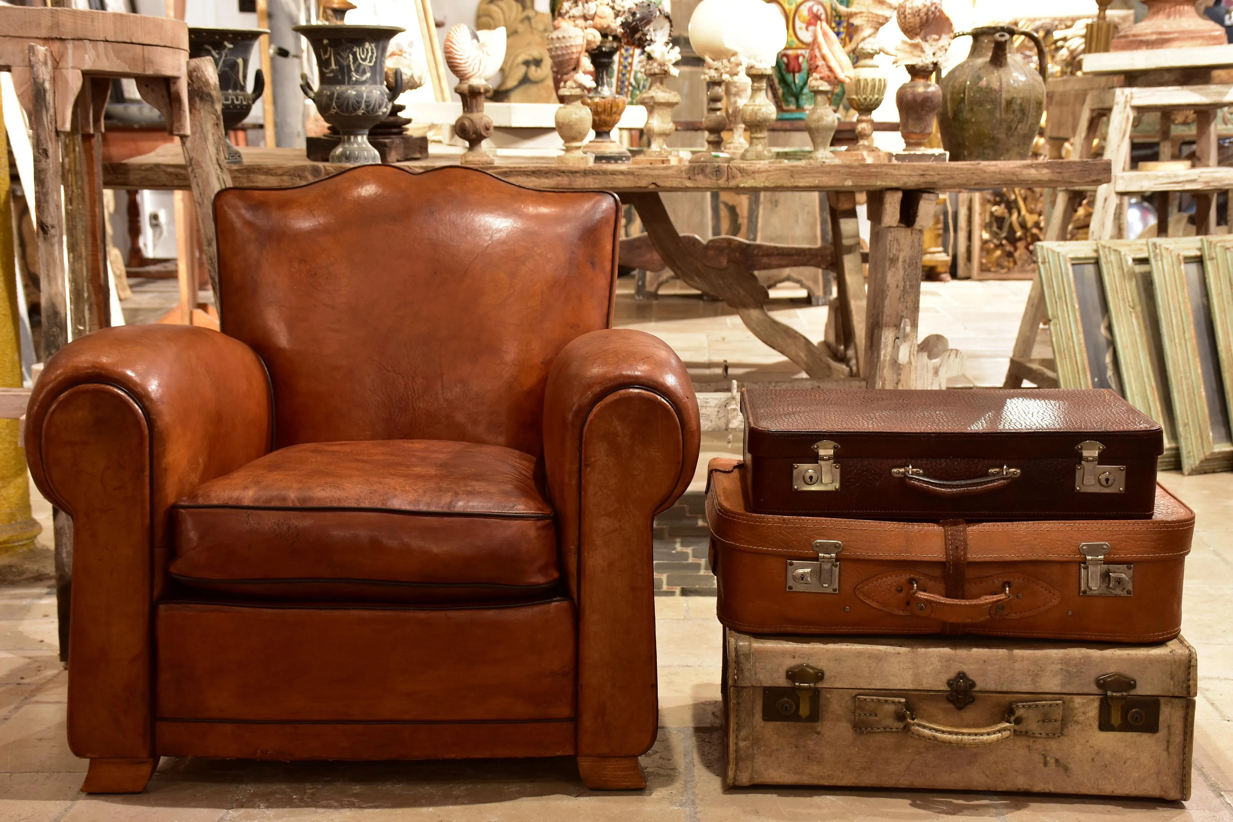 Vintage French leather suitcases