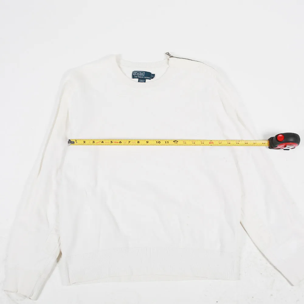 Vintage Polo Crewneck Sweater with Zip Shoulder Cream L