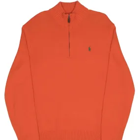 VINTAGE POLO RALPH LAUREN ORANGE KNIT QUARTER 1/4 ZIP SWEATER 1990S SIZE XL