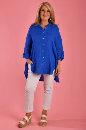 VLST600 (22C196) - NAPLES LINEN BUTTON UP - COBALT