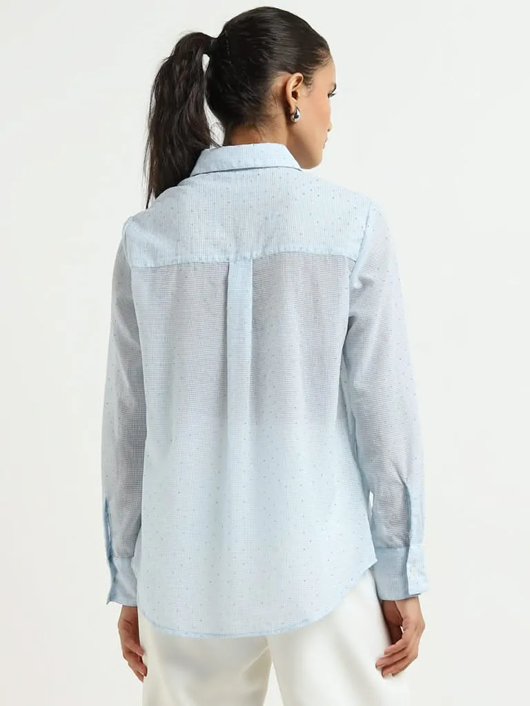 Wardrobe Light Blue Polka Dot Design Textured Shirt