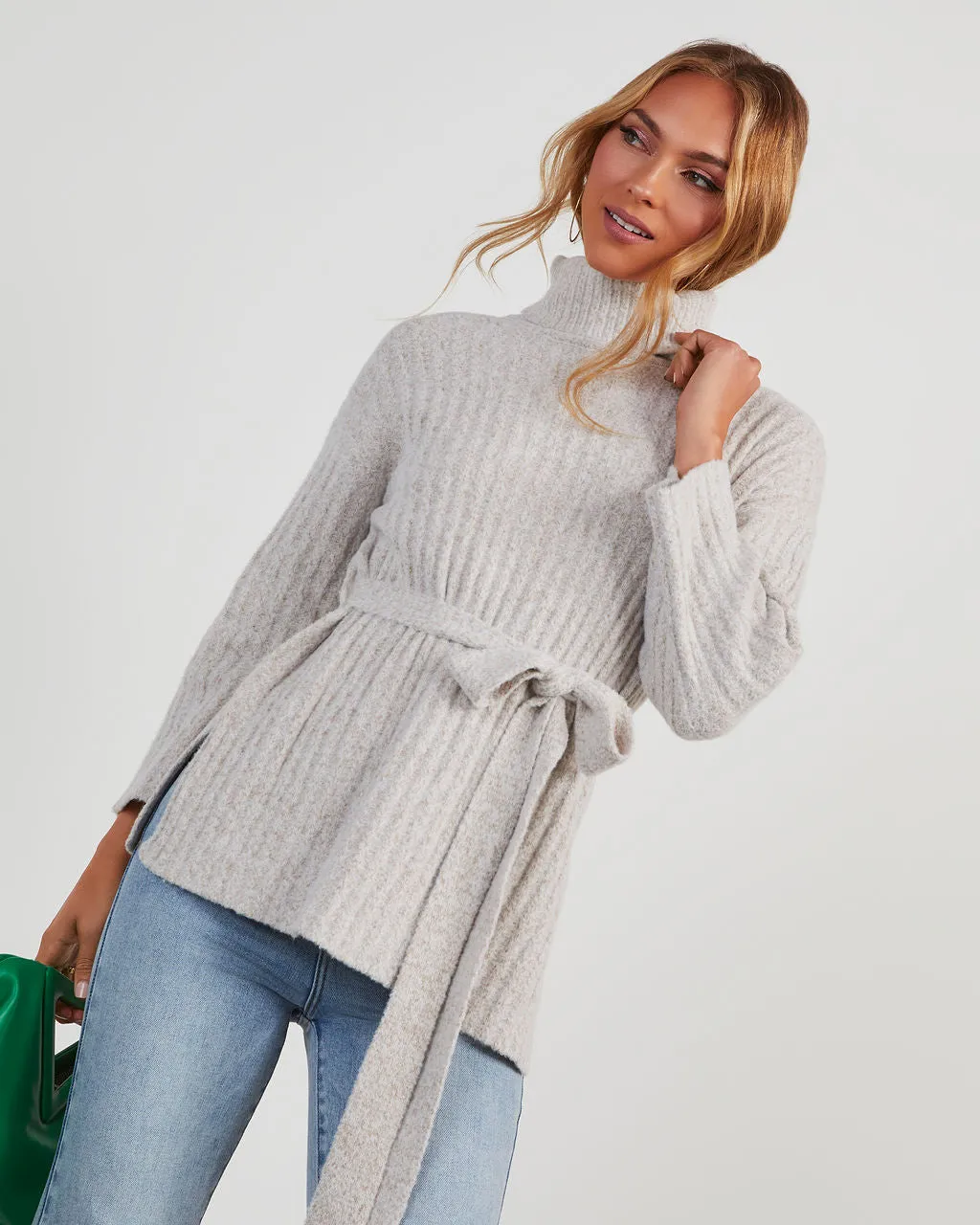 Warner Tie Waist Turtleneck Sweater