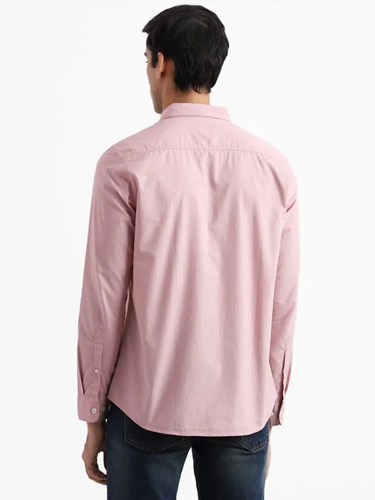 WES Casuals Dobby Dusty Pink Cotton Slim-Fit Shirt