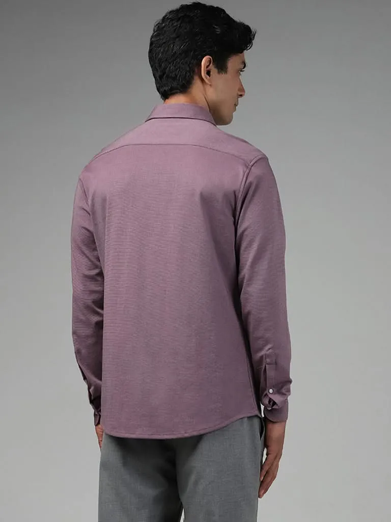 WES Formals Plain Plum Cotton Blend Slim-Fit Shirt