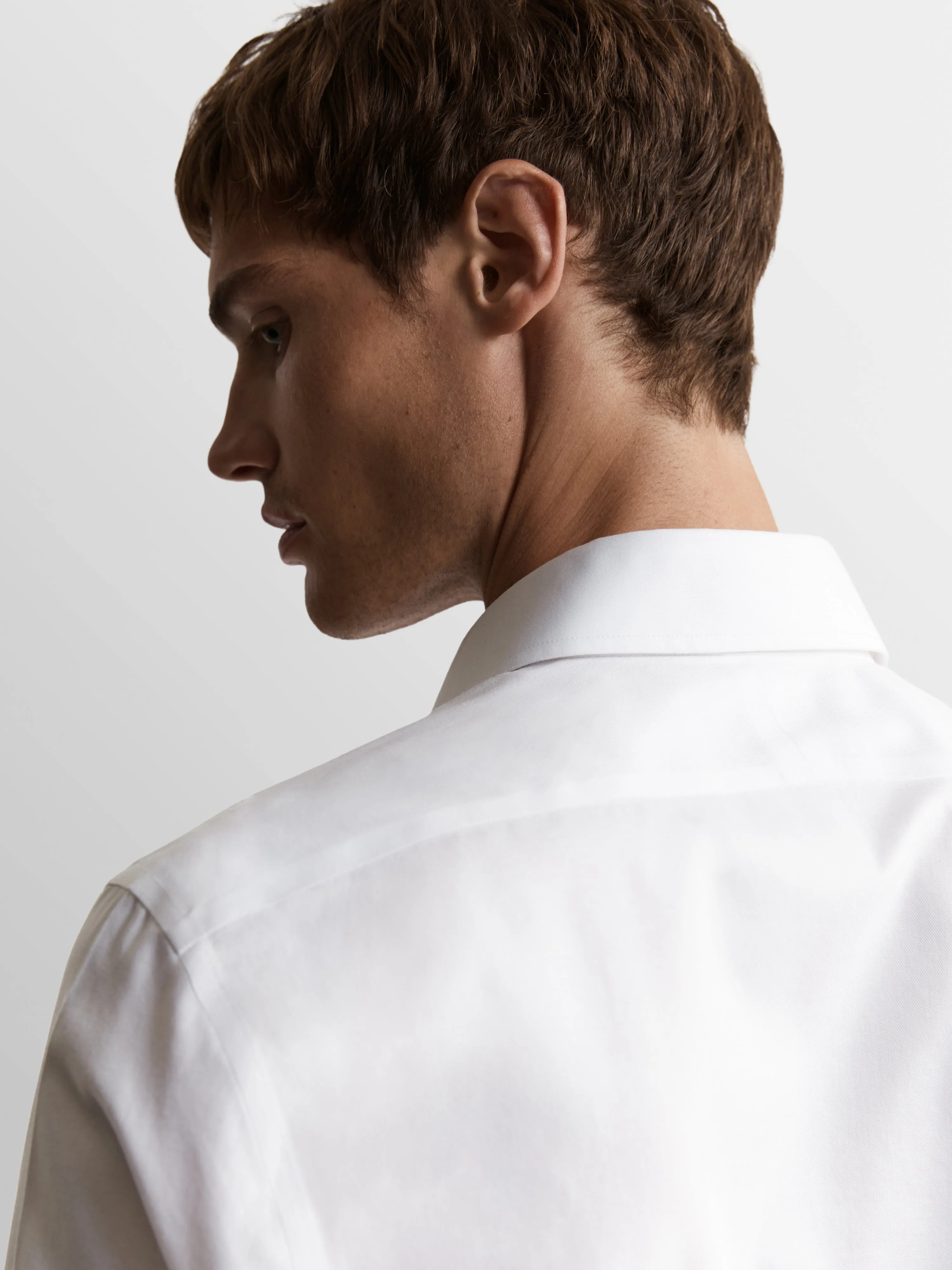 White Bold Twill Super Fitted Double Cuff Classic Collar Shirt