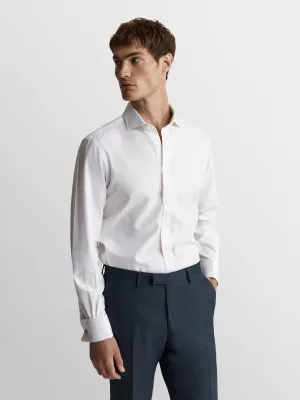 White Bold Twill Super Fitted Double Cuff Classic Collar Shirt