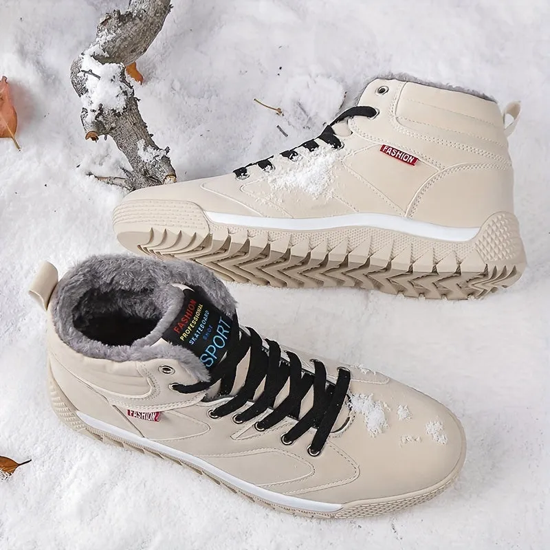 Winter Explorer Boots - Men's High-Top Snow Boots for Outdoor Activities, Warm Plush Lining, Non-Slip Outsole, Lace-Up Closure, Comfortable Skate Shoes for Cold Weather - Ideal for Hiking, Trekking, and Snowy Adventures