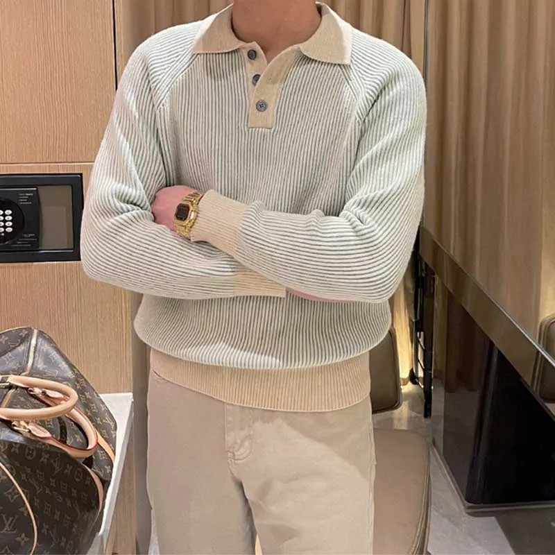 Winter Men's Retro Polo Collar Casual Knitted Sweater