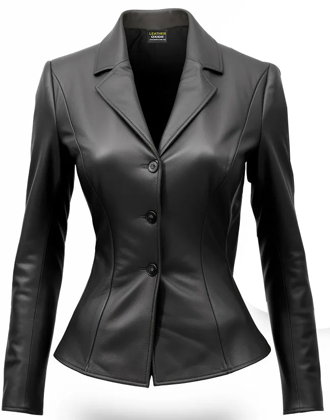 Women Black Leather Blazer - Women Leather Coat