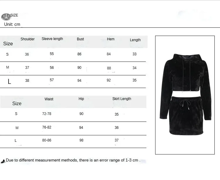 Women fluffy overskirt and crop top hoodie kawaii gothic grunge bear sweater jacket skirt set