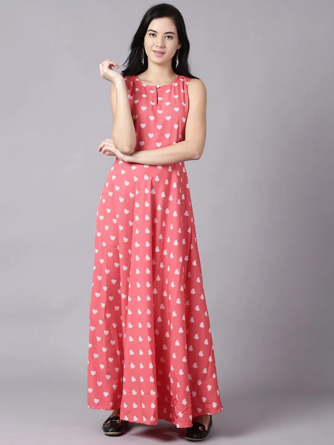 Women Pink Floral Printed Sleevless Maxi Dress