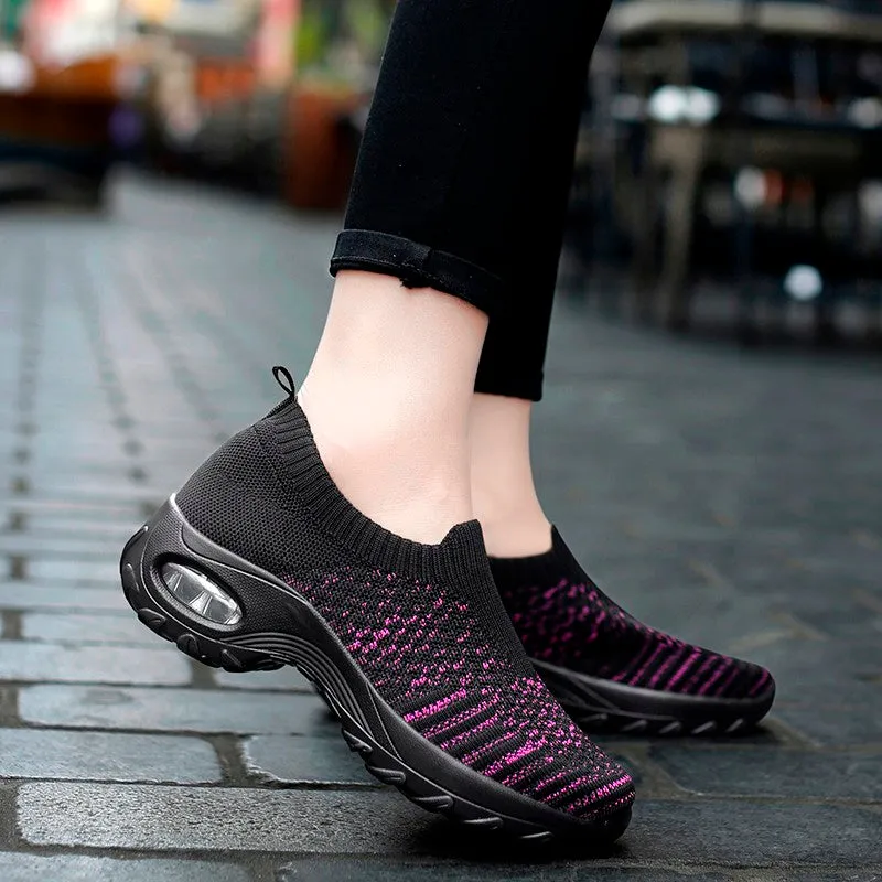 Women's air cushion elastic slip resistant leisure sneakers