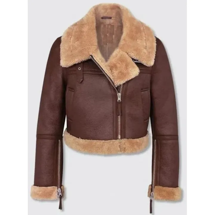 Women's B3 RAF Aviator Flight Jacket Shearling Bomber Fur Coat