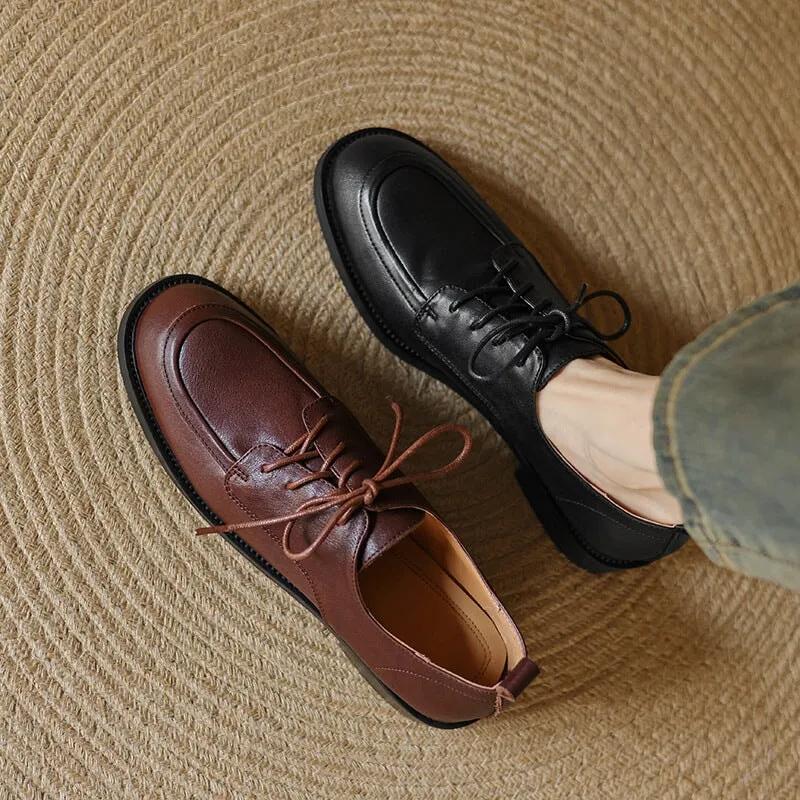 Women's Oxford Derby Shoes Handmade Round Toe in Coffee/Black US5 to US10.5