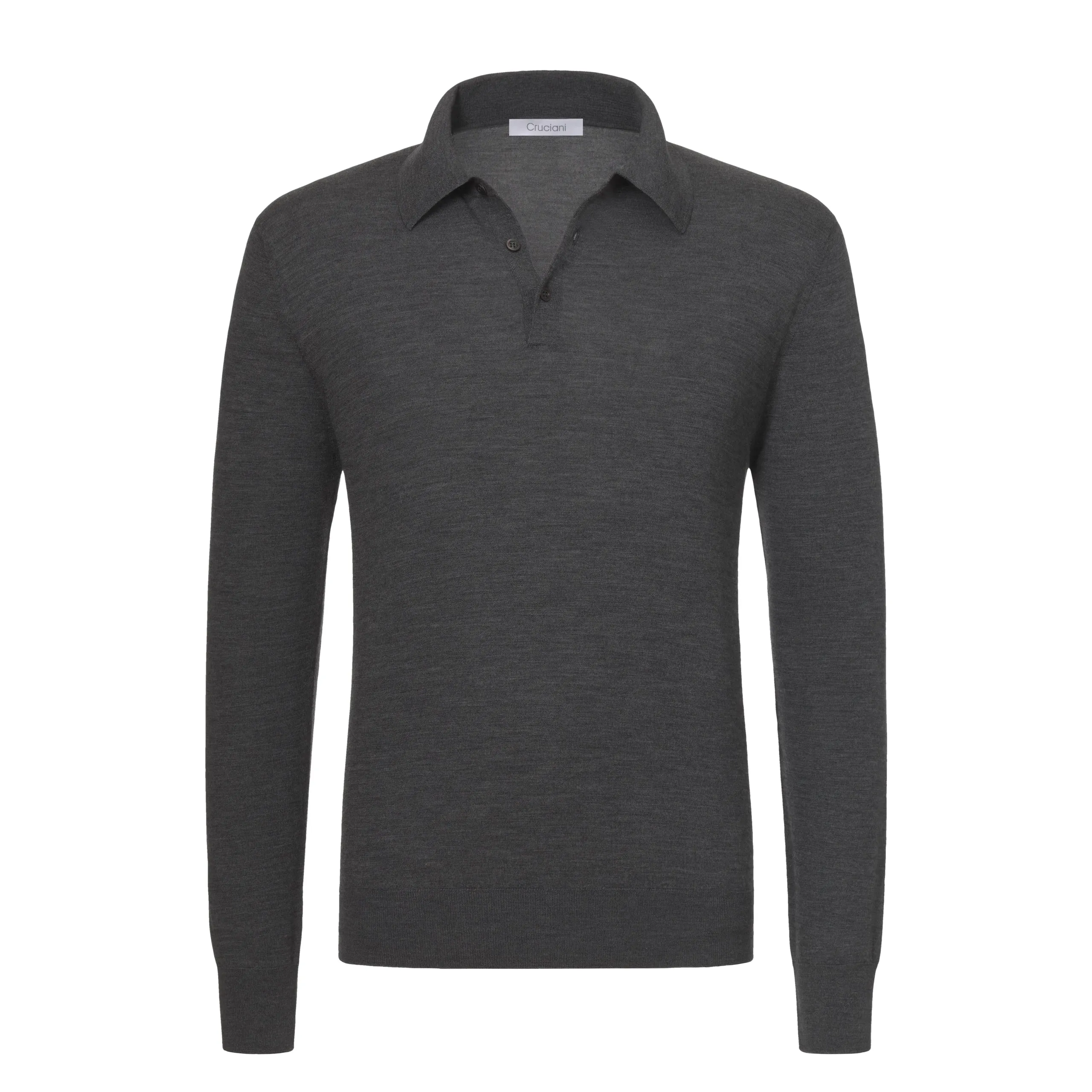 Wool Sweater Polo Shirt in Dark Grey Melange