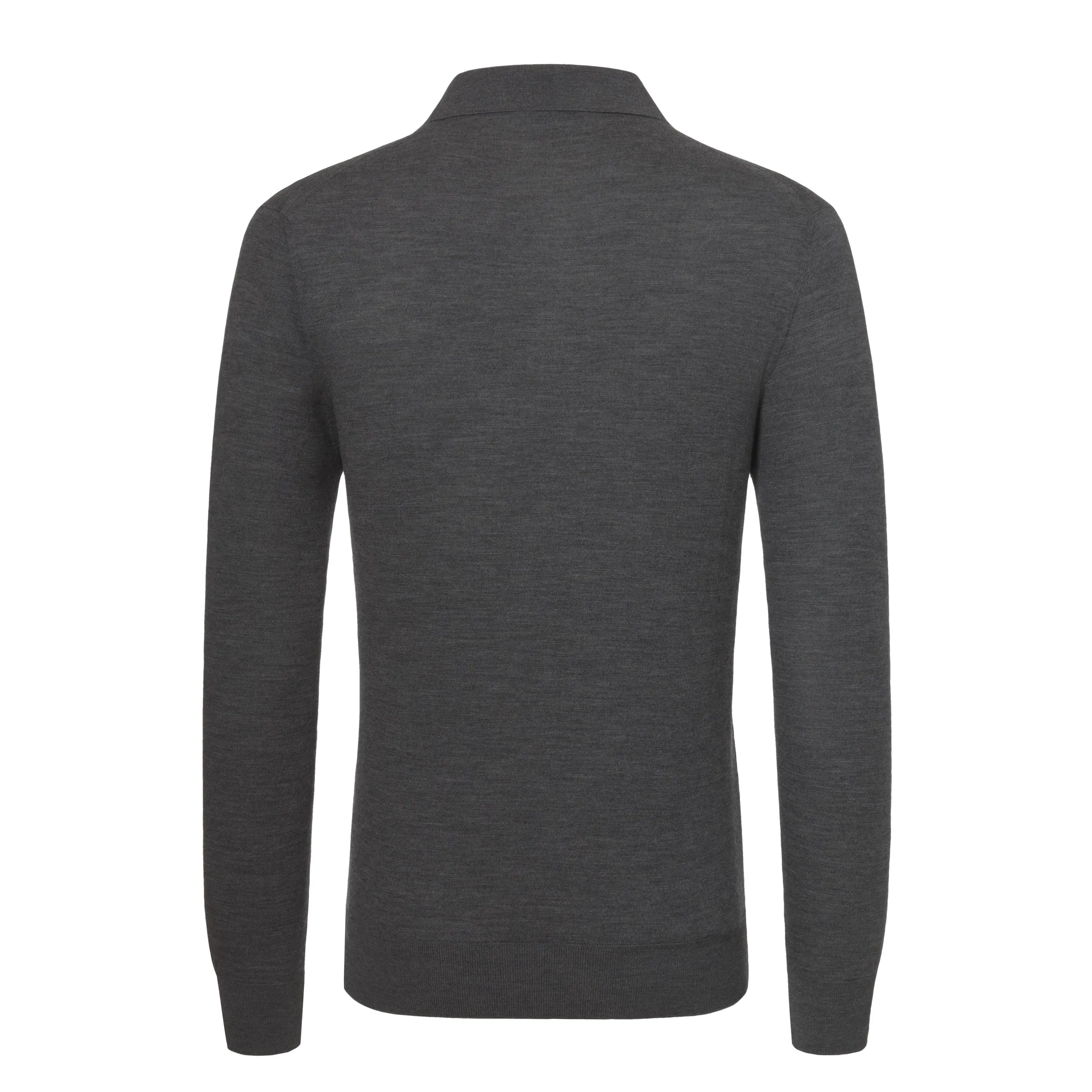 Wool Sweater Polo Shirt in Dark Grey Melange