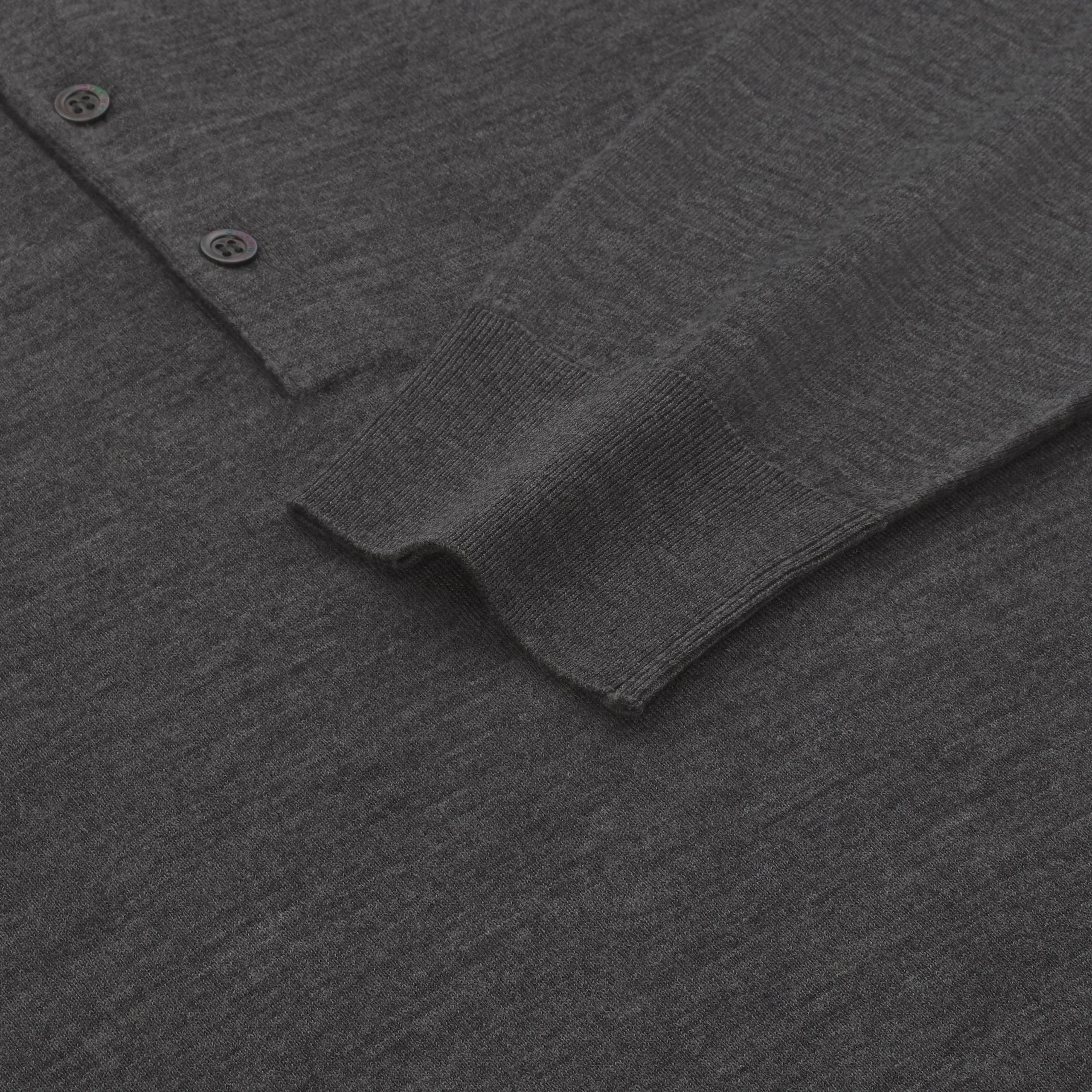 Wool Sweater Polo Shirt in Dark Grey Melange