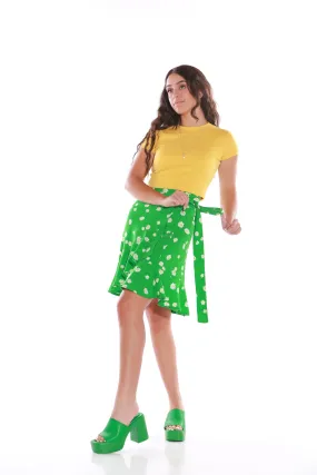 Wrap Floral short skirt - green daisy