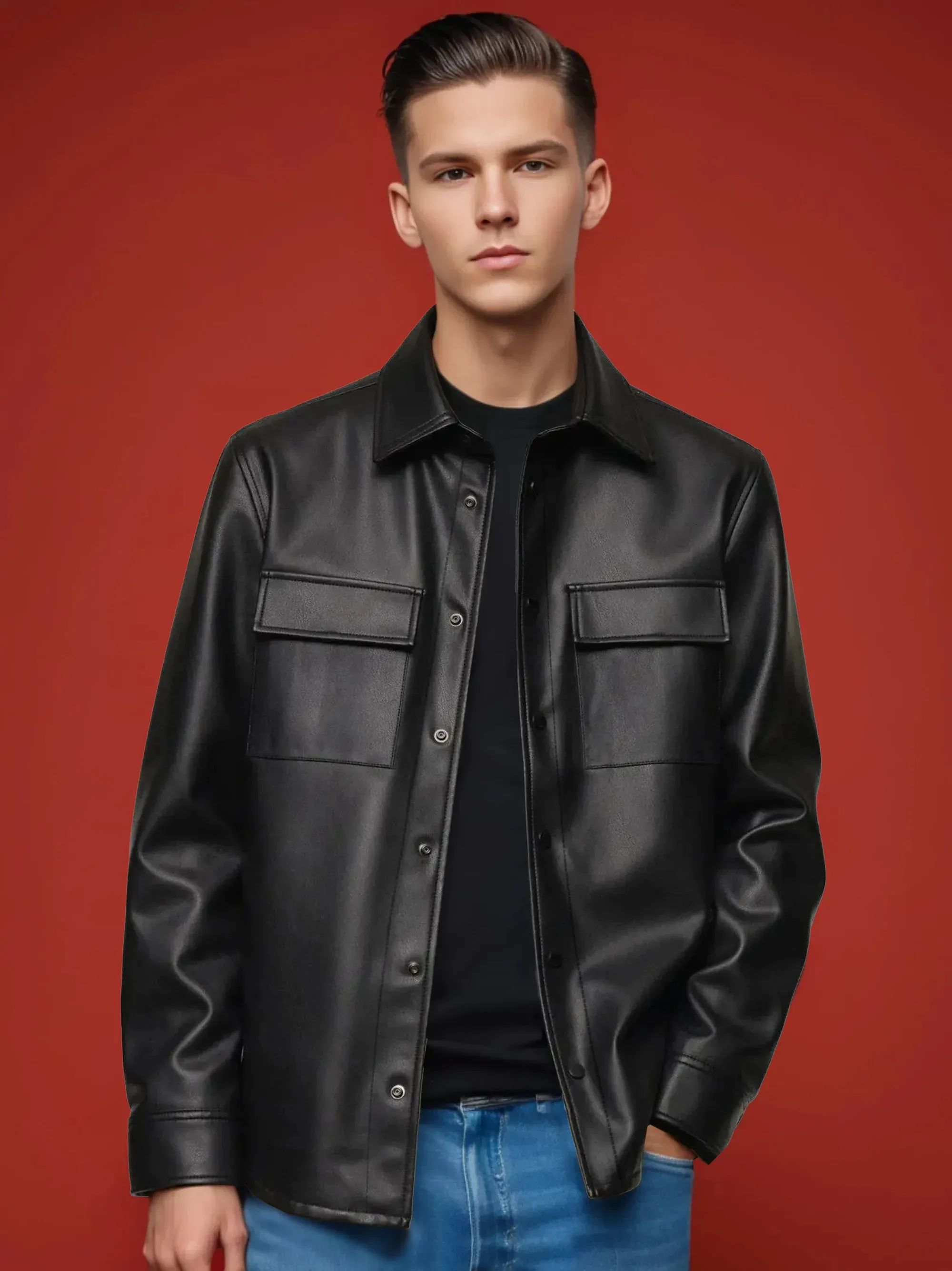 ZR Double Pocket Black Leather Jacket